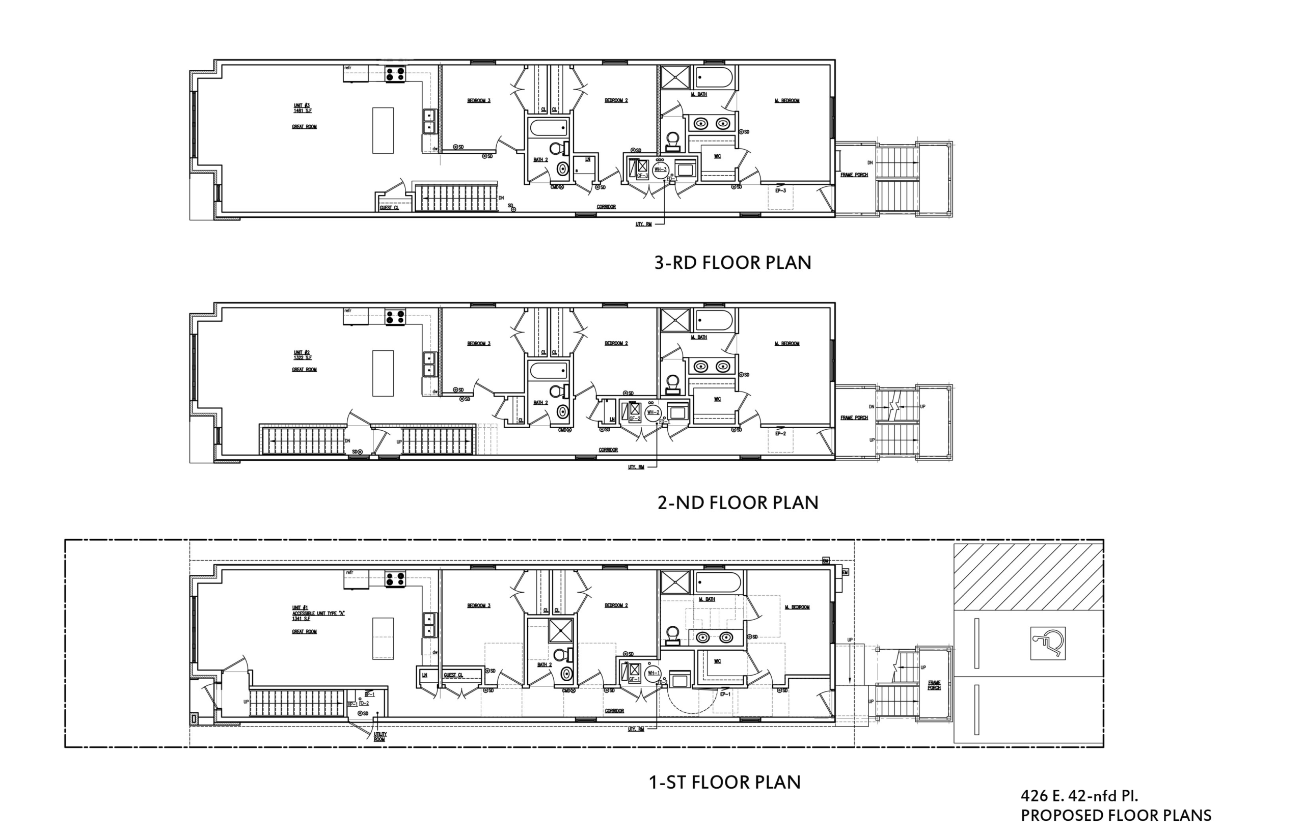 3-unit building floor plans