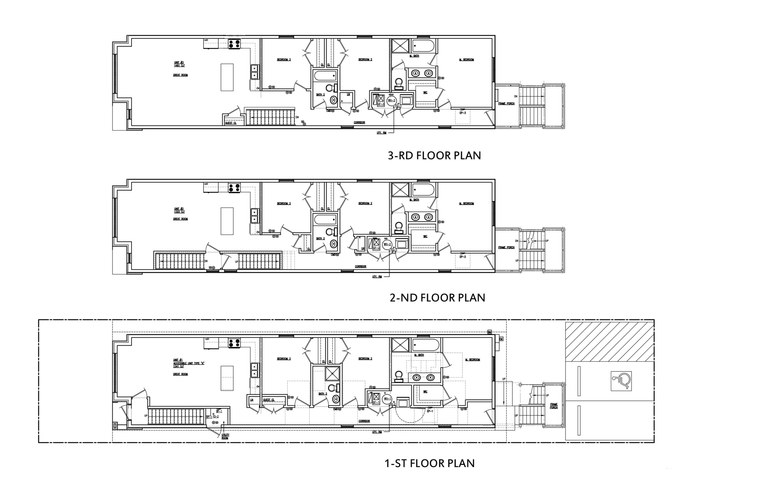 3-unit building floor plans